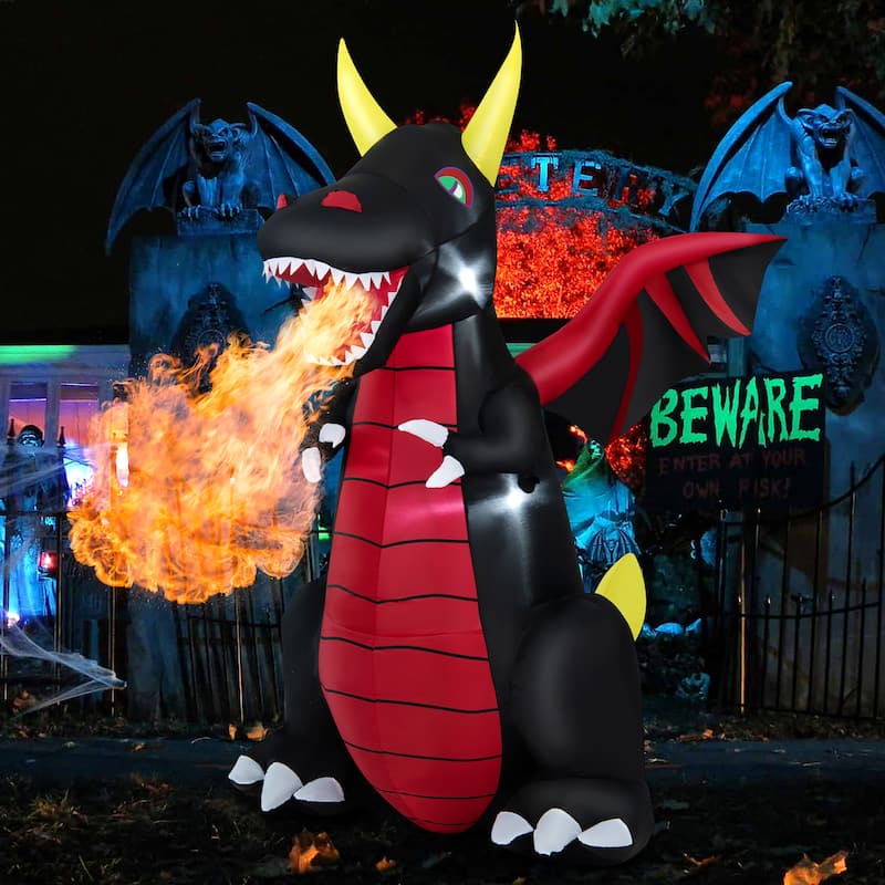 8 FT Halloween Inflatable Fire Dragon Giant Blow up Decoration