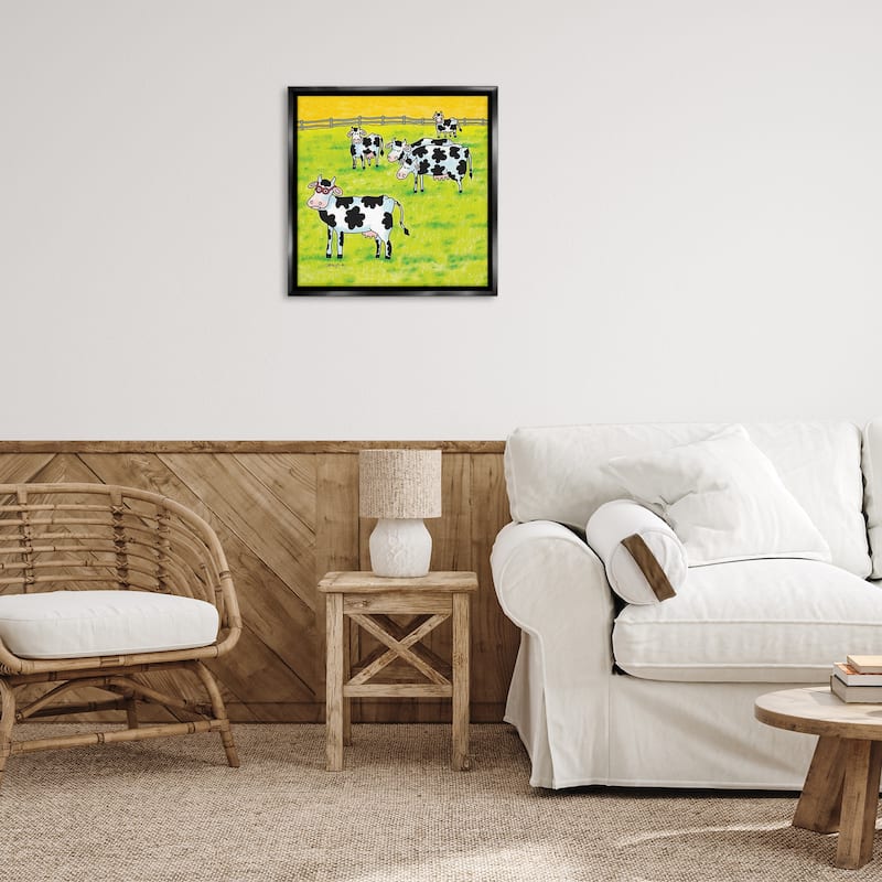 Stupell Funny Cow Herd with Specs Framed Floater Canvas Wall Art Design By Roger Straub