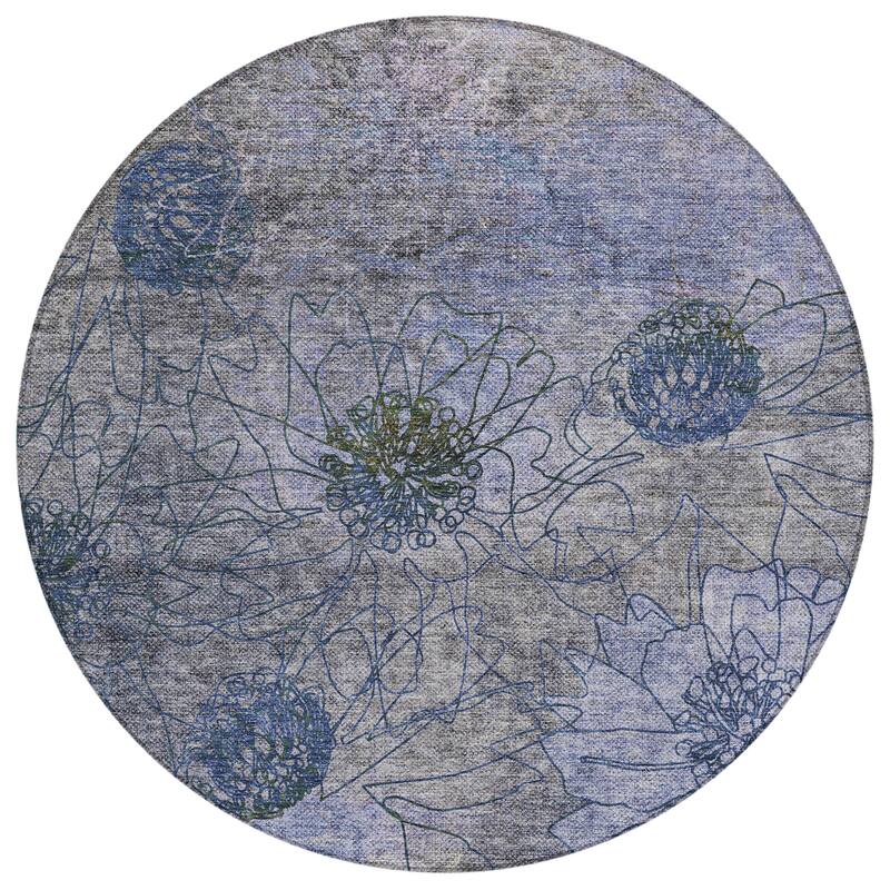 Machine Washable Indoor/ Outdoor Contemporary Floral Chantille Rug
