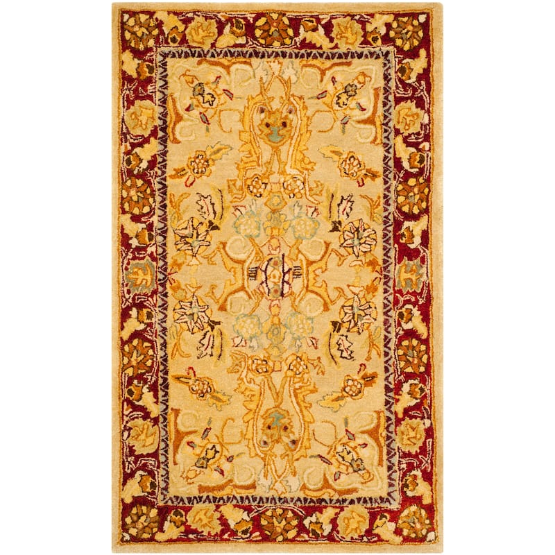 SAFAVIEH Handmade Taj Mahal Celena Traditional Oriental Wool Rug - 4' x 6' - Sage/Red