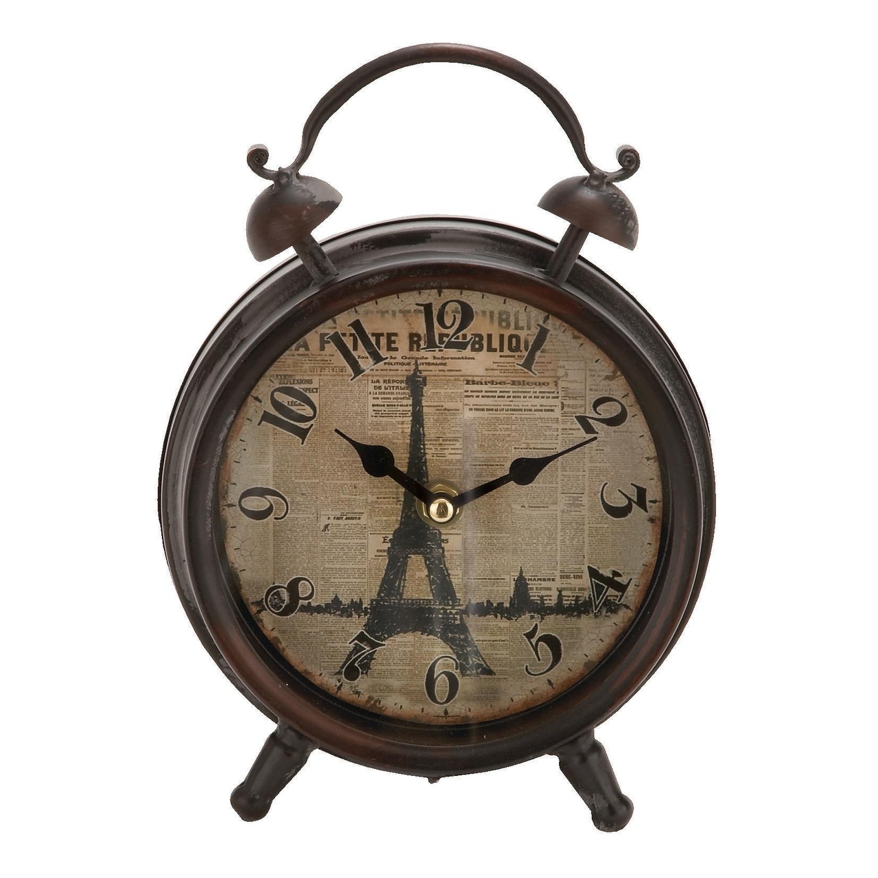 Metal Decorative Clock with Bell Style Top - Brown or Black - Roche River Decor
