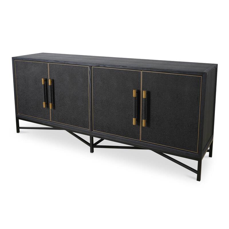 NADAAL STUDIOS Vaughn, Sideboard, Shagreen Patterned Vegan Leather with Brass Legs - 76"W x18"D x34"H