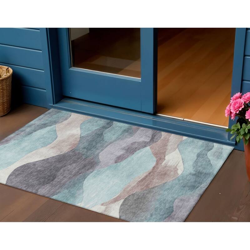 HomeRoots Abstract Transitional Rectangle Outdoor Rug - 3' x 5'