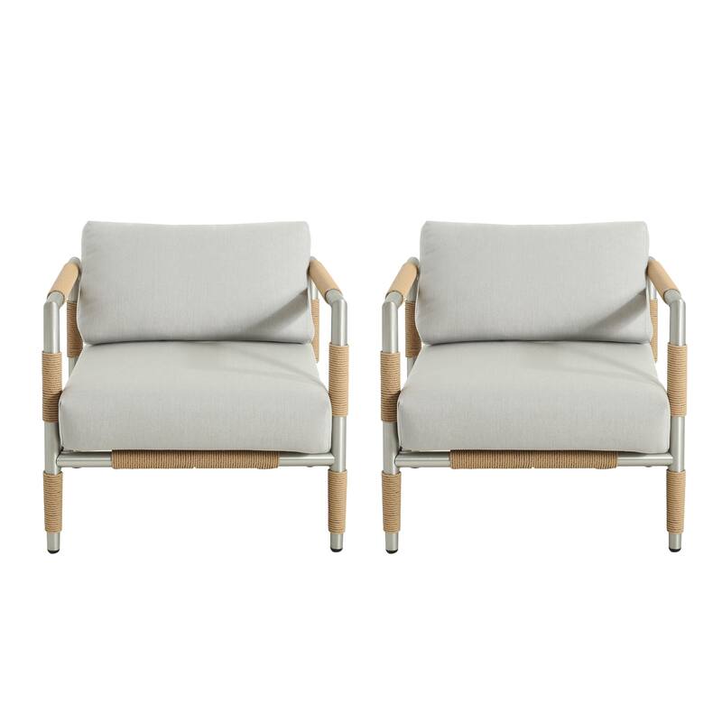 Roomfitters Oriana Aluminum Outdoor Patio Armchair with Thick Cushions, Light Grey