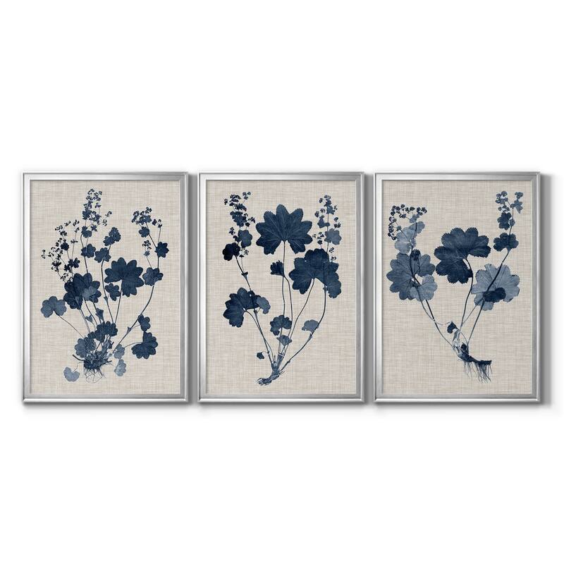 Navy & Linen Leaves II Premium Framed Canvas - Ready to Hang - Multi-Color - 18X24 - Silver