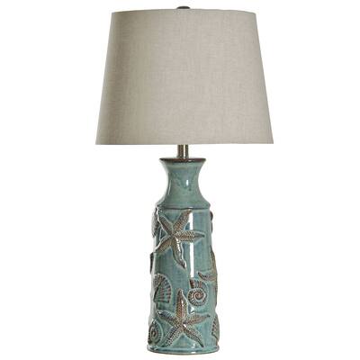 StyleCraft Blue Bay Ceramic Table Lamp - Beige Hardback Fabric Shade