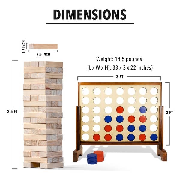 YardGames Giant Tumbling Timbers Wood Stacking Game Bundle with 4 in a Row Game - 33 x 3 x 22 inches