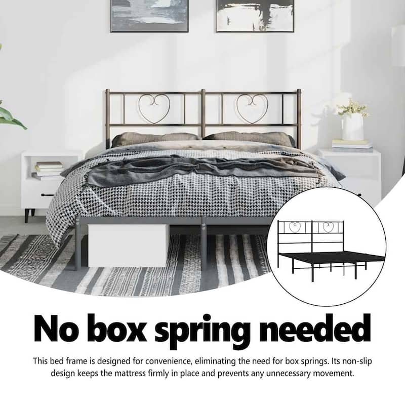 vidaXL Queen Metal Bed Frame with Headboard, Black, No Mattress - 81.5" x 61.4" x 35.4"