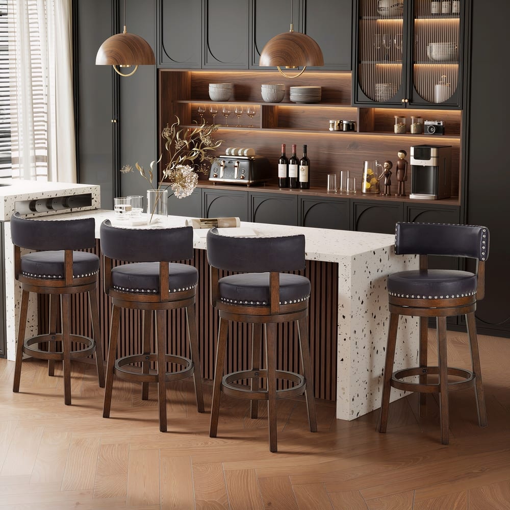 RENEWLINE Bar Height Padded Swivel Wooden Bar Stool