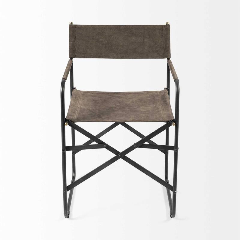 HomeRoots Brown And Black Leather Metal Open Back Dining Arm Chair