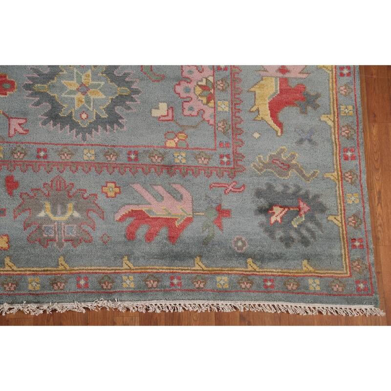 All-Over Floral Oushak Oriental Area Rug Hand-Knotted Wool Carpet - 9'1" x 12'0"