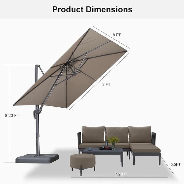 dimension image slide 2 of 13, PURPLE LEAF Stylish UV50+ Fade Resistant Patio Cantilever Umbrella With Base