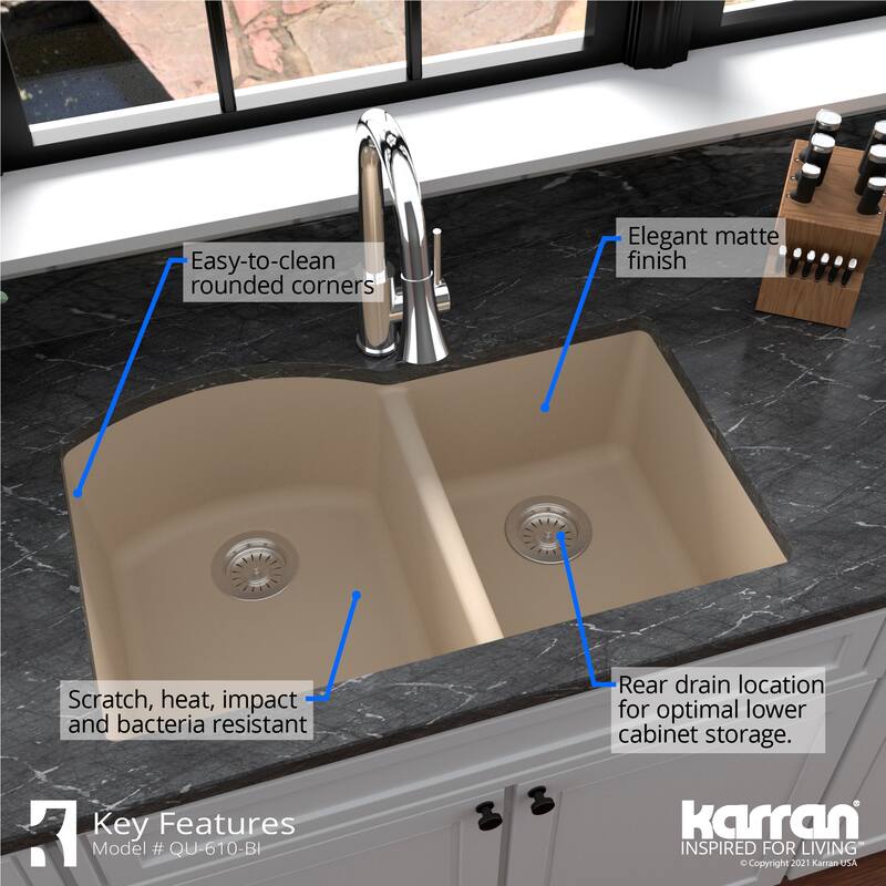 Karran Undermount Quartz Double Bowl Kitchen Sink