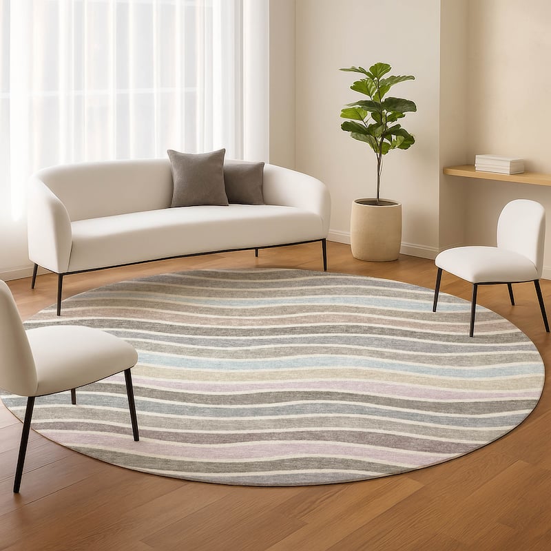 Machine Washable Indoor/ Outdoor Contemporary Stripe Chantille Rug