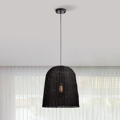 Black Bohemian Woven Rattan Pendant Light for Dining Room Bedroom