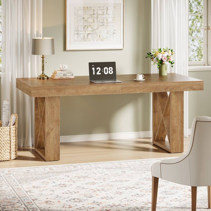 63-Inch Long Wood Computer Desk/Table, Study Writing Gaming Work Executive Desk for Home Office