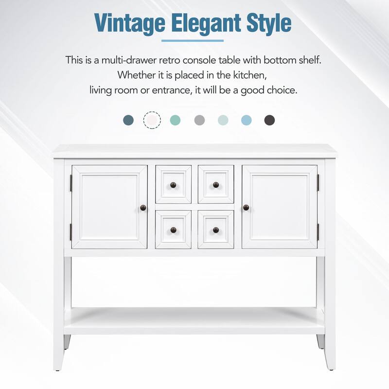 Vintage Console Table with 4 Drawers and Bottom Shelf