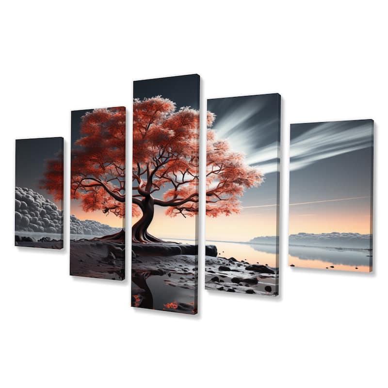 Designart "Tree Monochrome Essence Of Light" Floral Multipanel Canvas Wall Art set