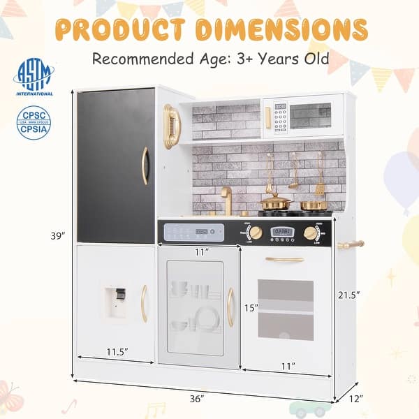 Pretend Play Kitchen with Utensils for Kids Aged 3+ - 36" x 12" x 39"