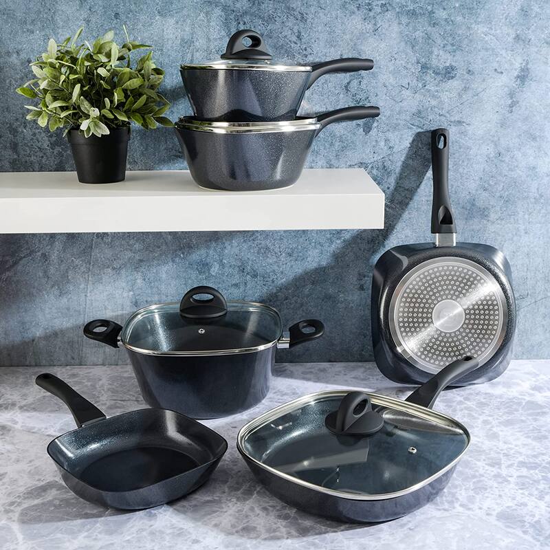 Soho Lounge Diamond 10 Piece Ceramic Nonstick Aluminum Cookware Set in Black