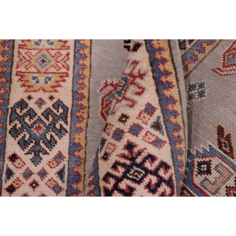 Tribal Kazak Mollie Gray/Beige Wool Runner - 2'11'' x 16'10''