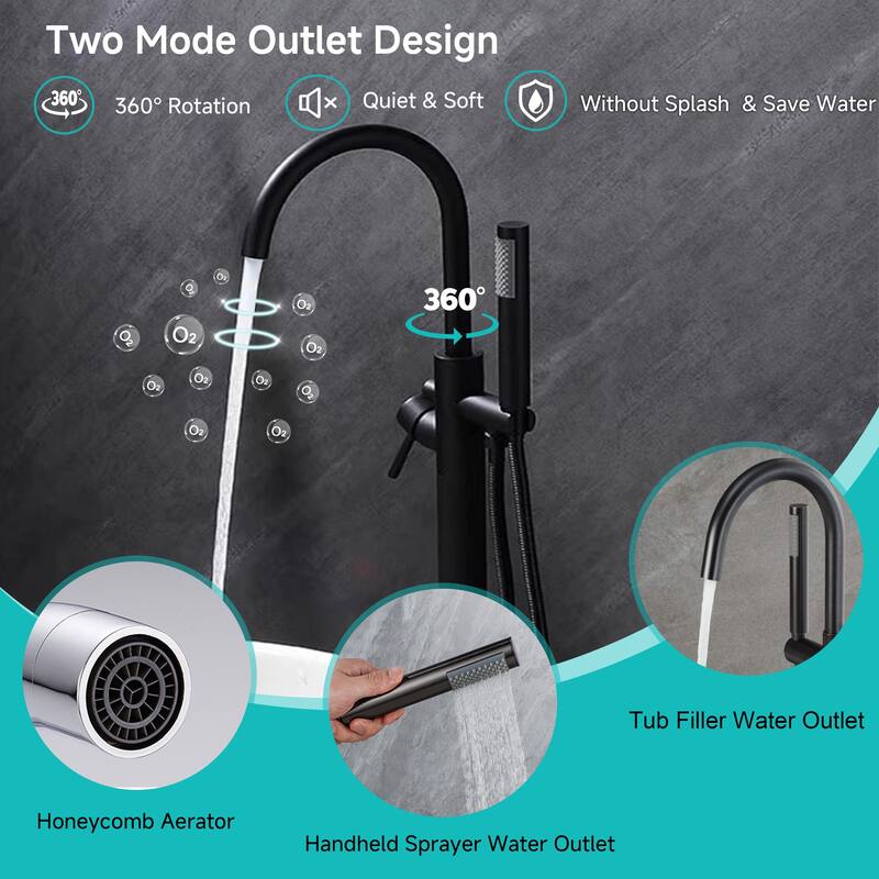Floor Mount Bathtub Filler with Handheld Shower, Gold/Black/Sliver Freestanding Bathtub Faucet, Stand Alone Tub Faucet
