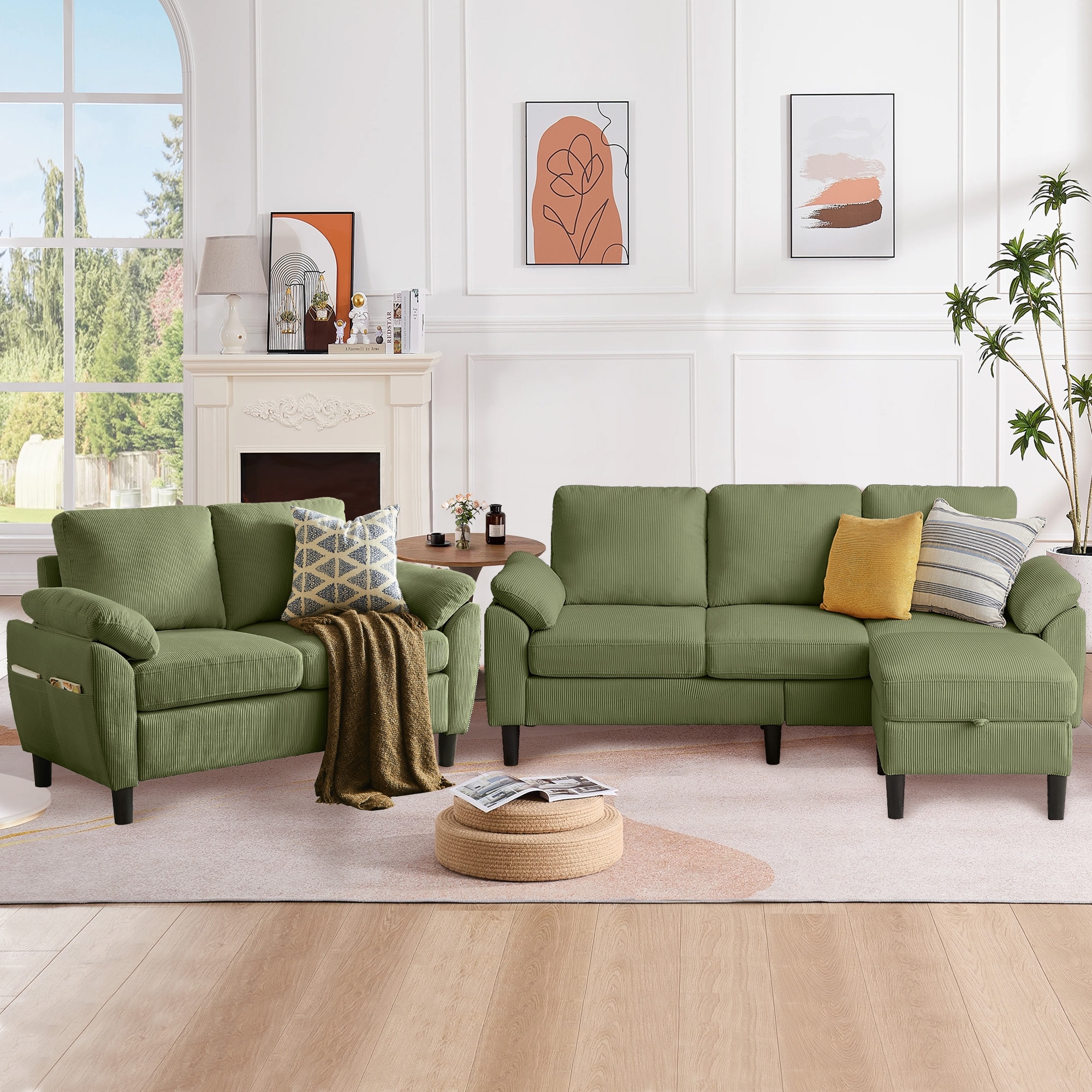 3-Piece Living Room Sectional Sofa Set with Loveseat and Ottoman