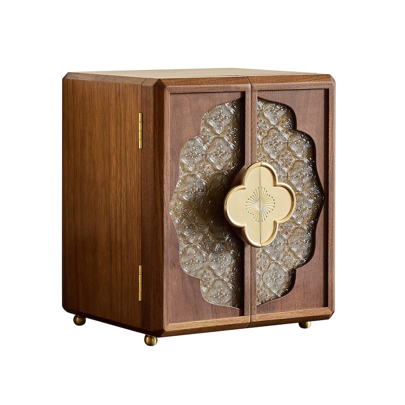 Handmade 5-Layer Jewelry Box – Black Walnut Wood with Velvet Interior, Magnetic Doors, Gold Handle – Elegant Storage - 9 in - 9 in