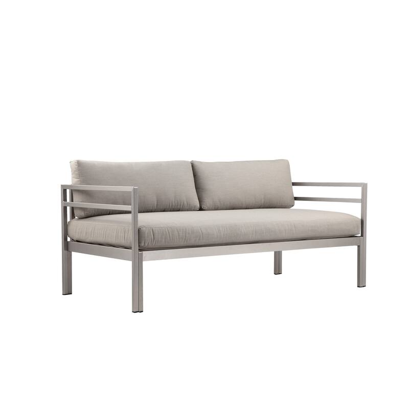3 Piece Sectional Fabric Upholstered Sofa Set with Table, Gray and Silver