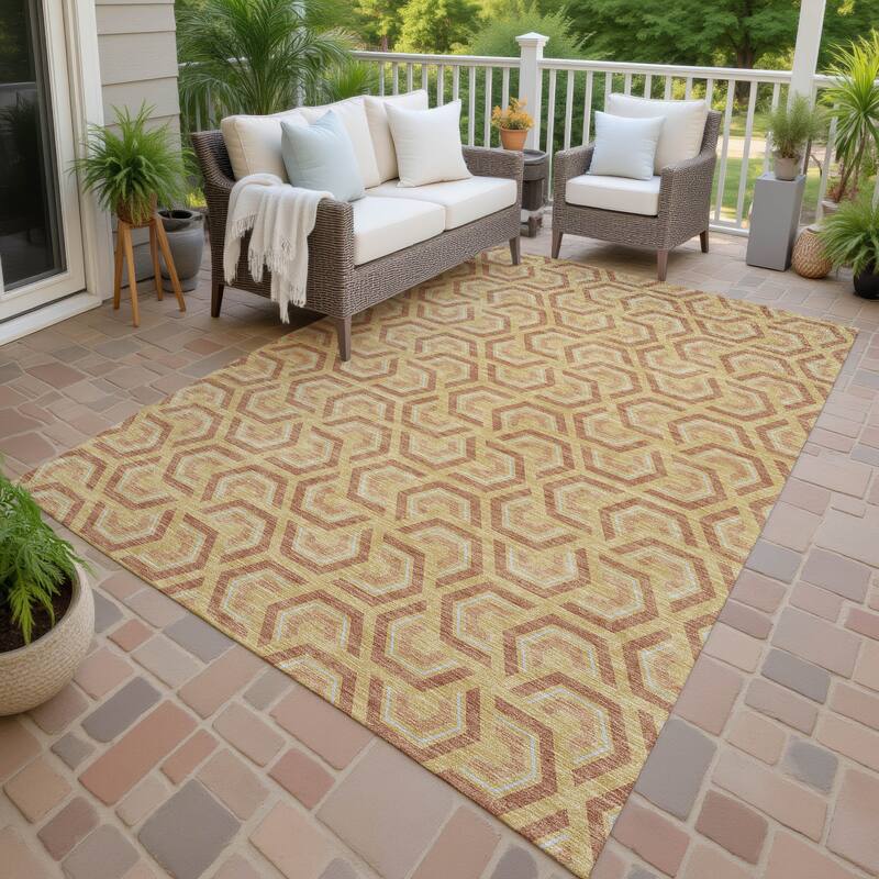 Machine Washable Indoor/ Outdoor Modern Zoa Chantille Rug - Gold - 8' x 10'