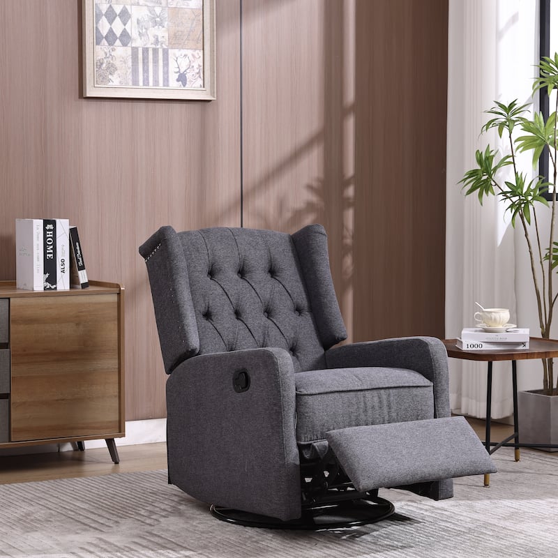 Swivel Recliner Lounge Chair with Footrest, Glider Motion & Ergonomic Design - Dark Gray