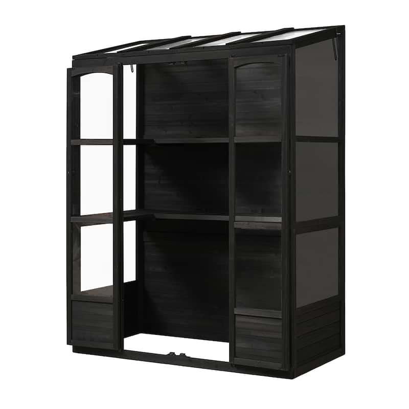 78"H Fir Wood Walk-in Greenhouse with 4 Skylights & 2 Folding Shelves