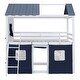 preview thumbnail 22 of 32, Playhouse Design Full over Full Wood Bunk Bed with Elegant and Elaborated Windows, Sills and Tent, Space-saving, Pink+White