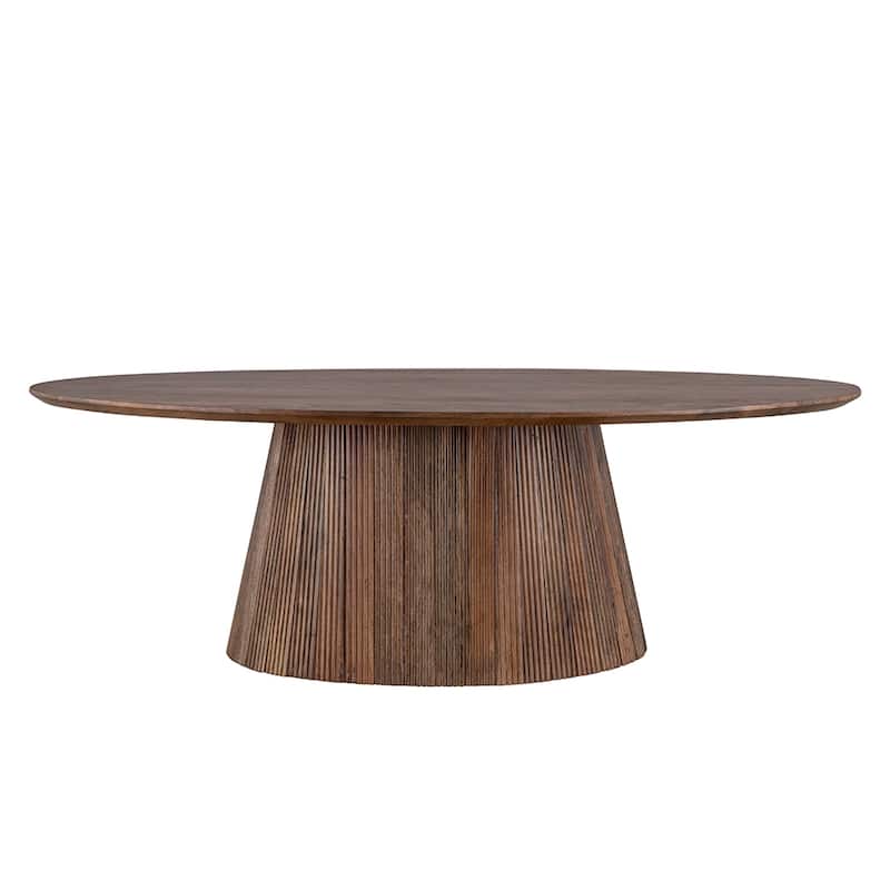 Mid Century Modern Brown Wood Coffee Table with Fluted Base - Living Room Furniture for Living Room