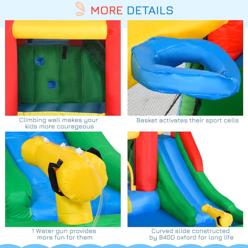Outsunny 6-in-1 Kids Bounce House Inflatable Water Slide with Pool, Water Gun, Climbing Wall, Inflator Included