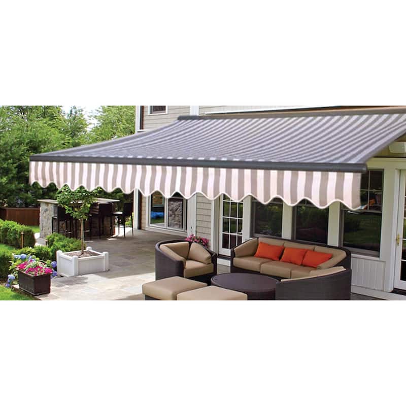 ALEKO Moroccan Semi-Cassette Motorized Patio Awning - Seagull & White Striped - 12 x 10 Feet