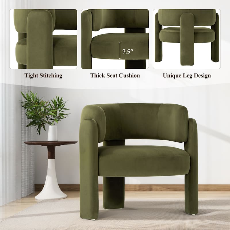 RENEWLINE Modern Velvet Barrel Accent Chair - 3-Leg Design for Living Room, Bedroom