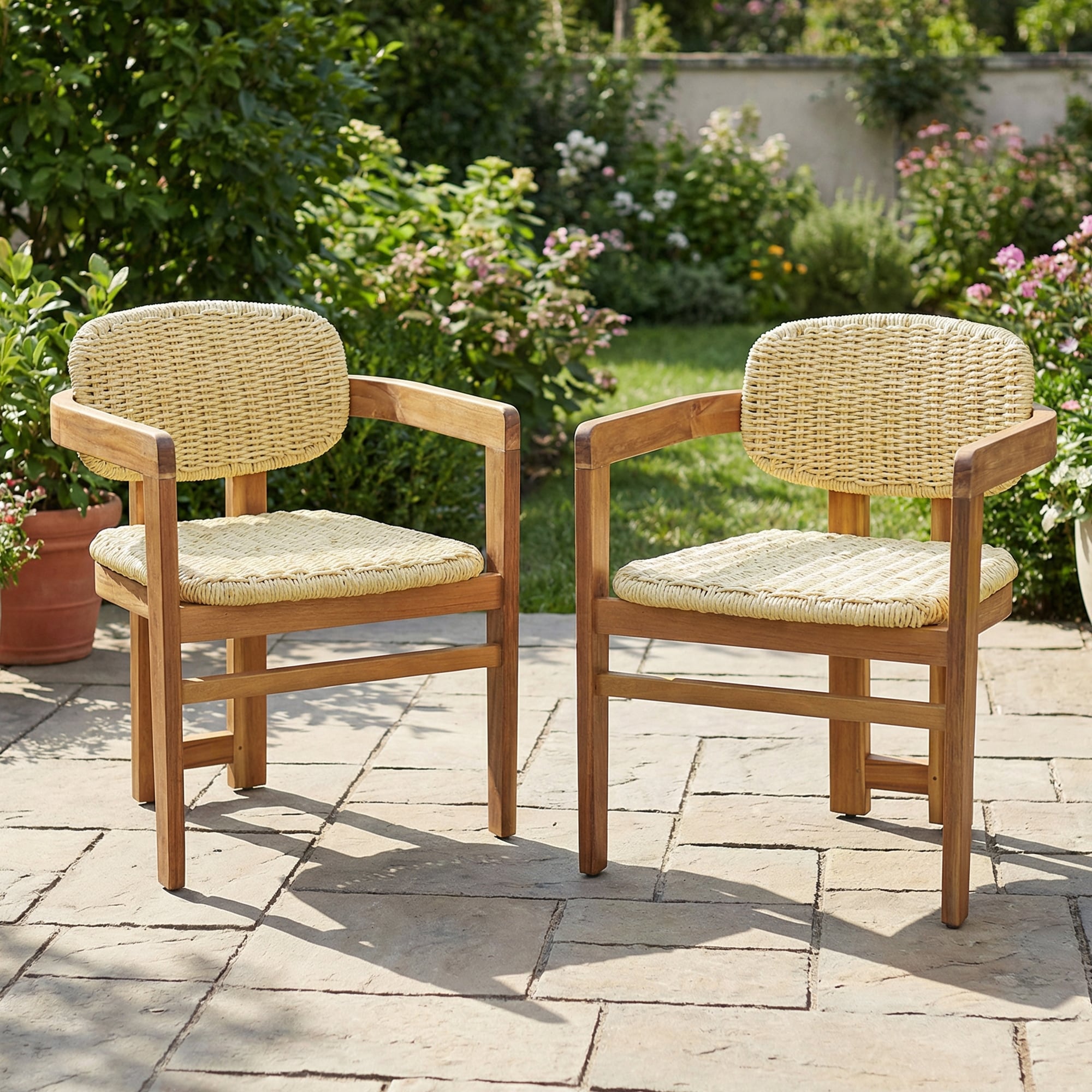 Outdoor Rattan Chair Set of 2 Side Chair with Armrests, Accent Chair Leisure Chair Reading Chair Coffee Chair