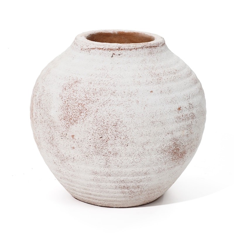 Marble Brown and White 12.4-Inch Tall Terracotta Vase - 7.36" H x 8.27" Diameter