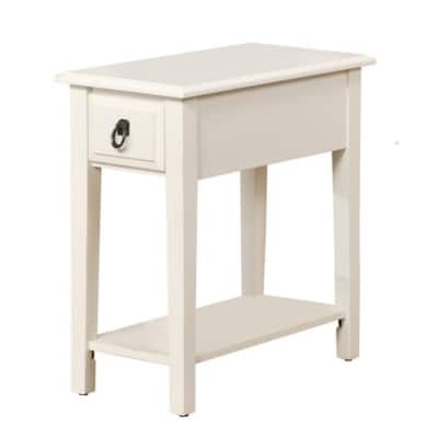 23” White Solid Wood Accent Table with Drawer and Shelf Perfect Bedside or Living Room Storage Table - 12”L x 22”W x 23”H