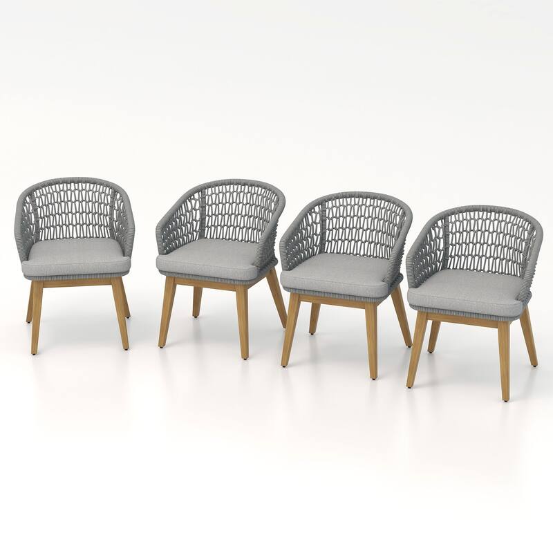 Outdoor Woven Rope Armchairs with Cushions, Set of 4