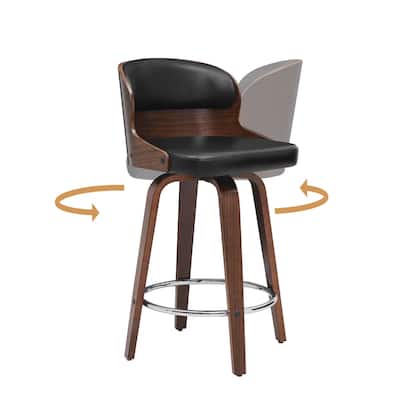 26 in. Counter Height Stool, Wooden Swivel Barstool PU Leather with Low Back