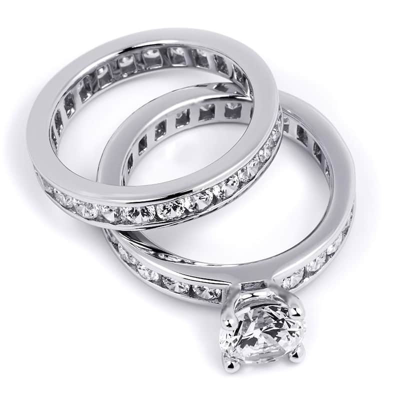 2.5 Carat Round Cut Eternity Band Bridal Ring Set Sterling Silver
