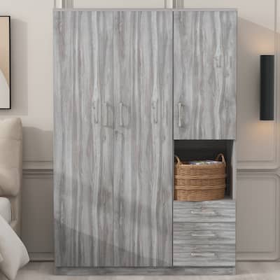 2-Doors Wooden Wardrobe with Shelves and 3 Drawers