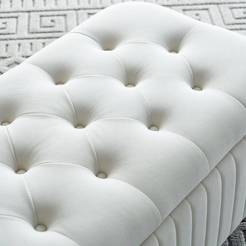 Beige Storage Bench Ottoman Bench with Safety Hinge, Footstool End of Bed Bench Vanity Bench Lounge Bench