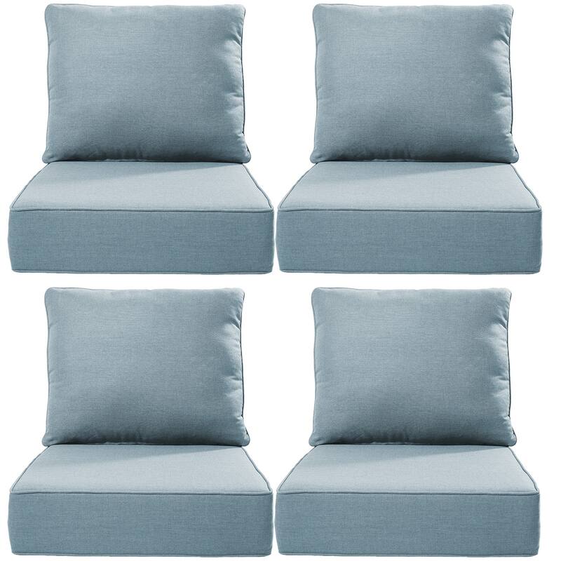Luxury 6" Outdoor Cushions for Patio Furniture, 24x24x6 Cushion Set, Fade Resistant Replacement Cushions with Removable Cover - Baby Blue - 4 Set