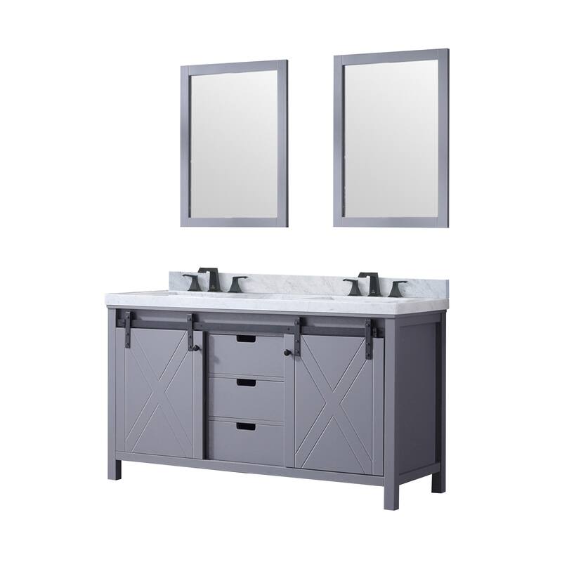 Marsyas 60 in W x 22 in D Ash Grey Double Bath Vanity, White Quartz Countertop, Faucet Set and 24 in Mirrors