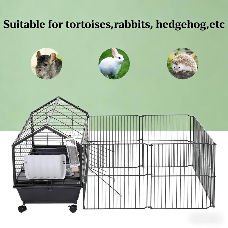 Rolling Metal Small Animal Hutch Cage,Small Pet Hutch,Spacious Pet House is designed for convenient cleaning - Black