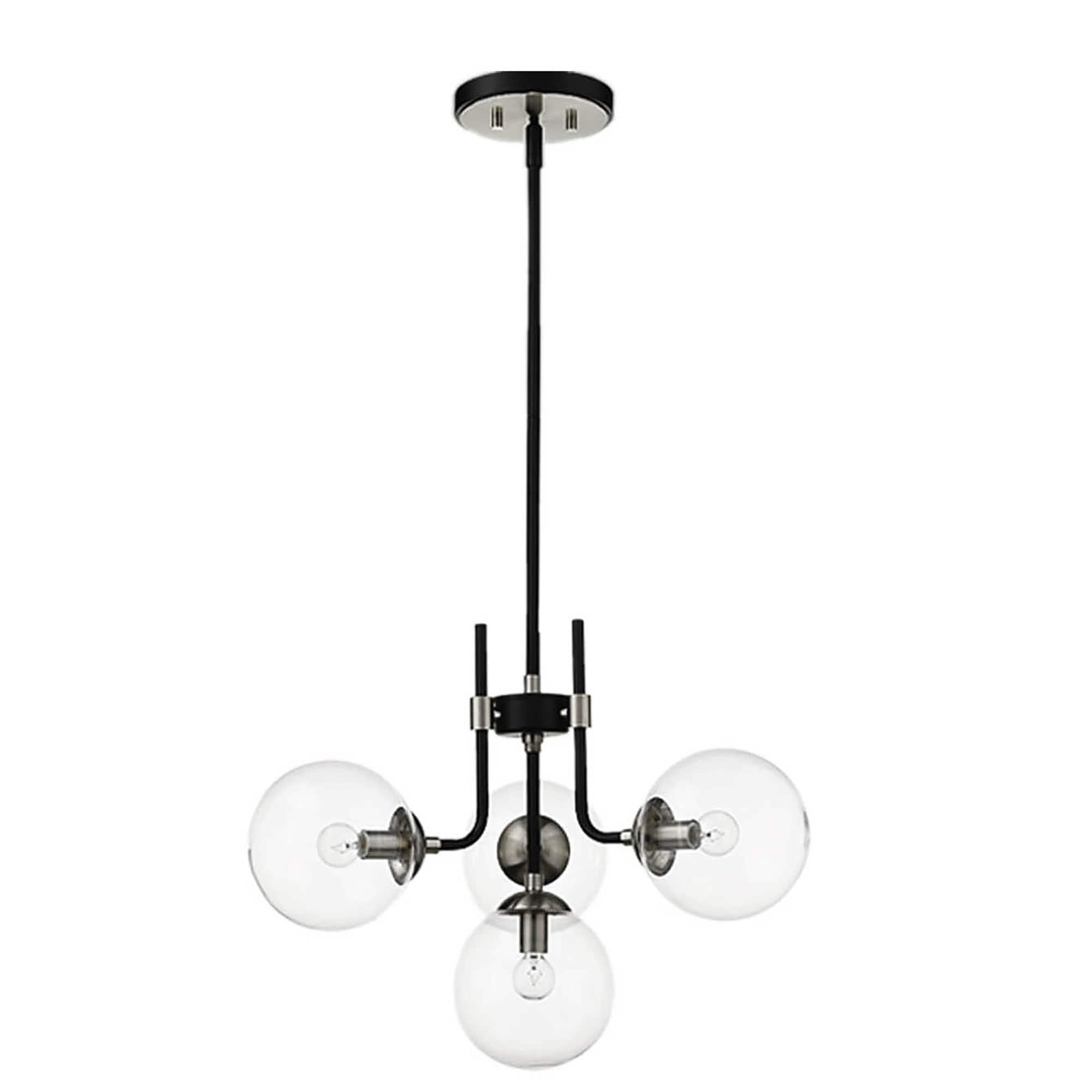 Warehouse of Tiffany Teresa Black+Brushed Nickel 4-Light Globe Glass Shade Metal Chandelier