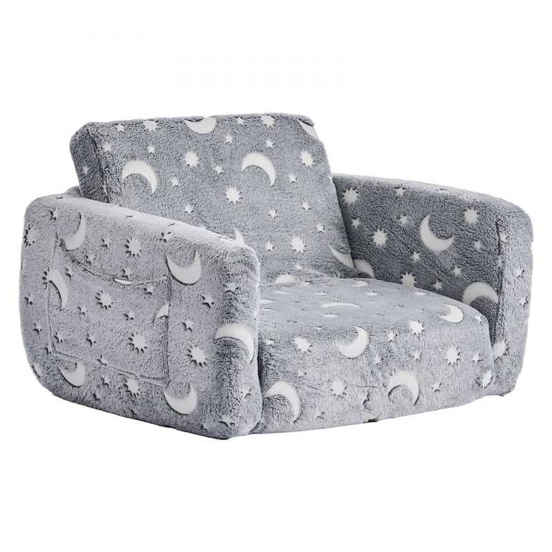 Grey Kids Foldable Sofa Bed with Glow-in-the-Dark Patterns and Comfortable Foam Seating - 24.0 x 41.3 x 12.0 in